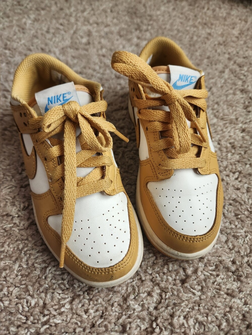 Kids Nike Dunk Low Sneakers in Mustard Yellow and White